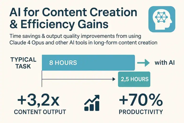 AI content creation efficiency gains. AI tools reduce content creation time. 70% productivity increase.